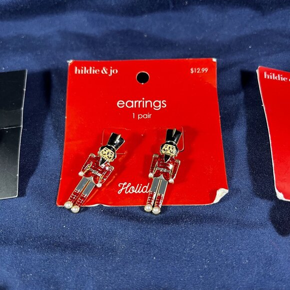 Hildie & Jo Holiday Earrings Set Of 6 - Festive Designs With Nutcracker Gem Drop - Picture 3 of 7